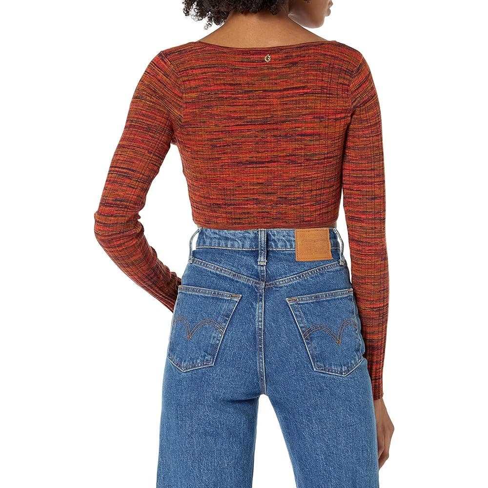Guess Women's Long Sleeve Scoop Neck Anika Sweater NWT Size XL $79 Red Multi - Picture 2 of 4